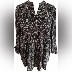 COCOMO XL Black Beige 3/4 sleeve women’s Pintuck Blouse top shirt tunic
